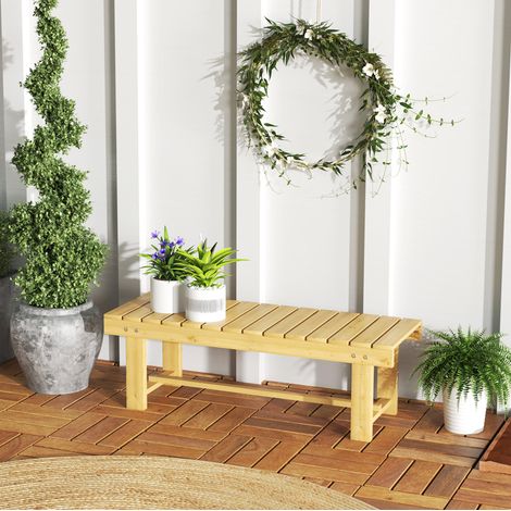 Banco de jardín de madera natural para 2 plazas, 110x38x35 cm, resistente al agua y estable para exterior (1/5)