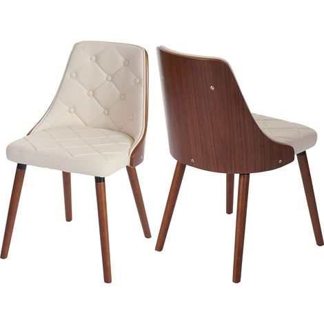 Conjunto de 2 elegantes sillas de comedor de diseño acolchadas en madera de nogal y asiento sintético color crema CDS04468