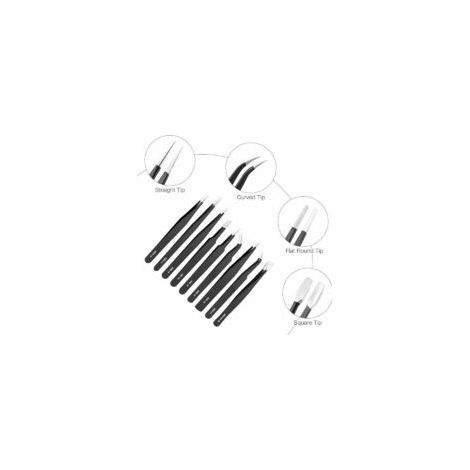 Gehärtete und hochelastische, 1,5 mm präzisionsgeschnittene Pinzette, 9-teiliges Set – Crezuo