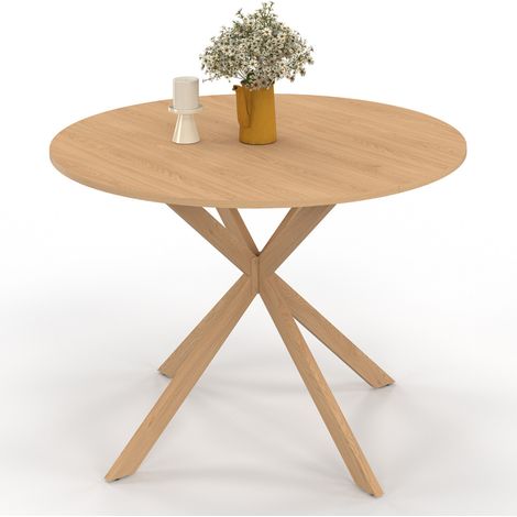 Table à manger ronde ALIX pied araignée bois effet hêtre 110 cm