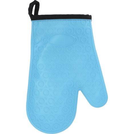 Hitzebeständiger, wasserdichter und rutschfester Silikon-Ofenhandschuh mit Baumwollfutter – Blau