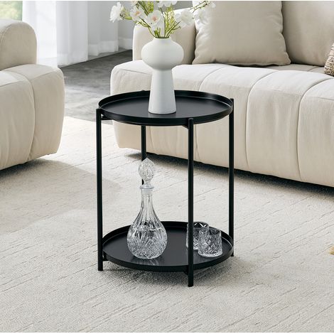 Table d'appoint ronde 42x52 cm en métal noir, gain de place pour salon scandinave FloraGrace (1/5)