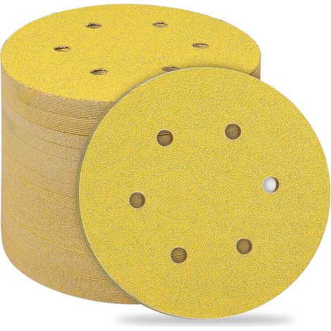 Disques de Ponçage Ø150mm, Lot de 40 Abrasifs Ronds 6 Trous, Grain 60, pour Ponceuse Excentrique, Idéal pour Meuler, Lustrer et Éliminer la Rouille, Papier de Verre Haute Performance (1/5)