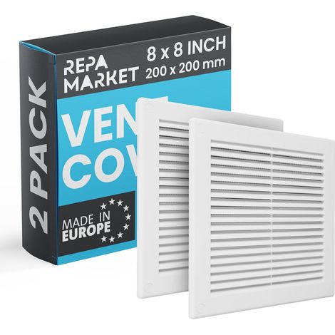 Lot de 2 grilles d'aération carrées en plastique pour murs - 200 x 200 mm (taille extérieure) - Grilles d'aération de plafond HVAC - Blanc (1/5)