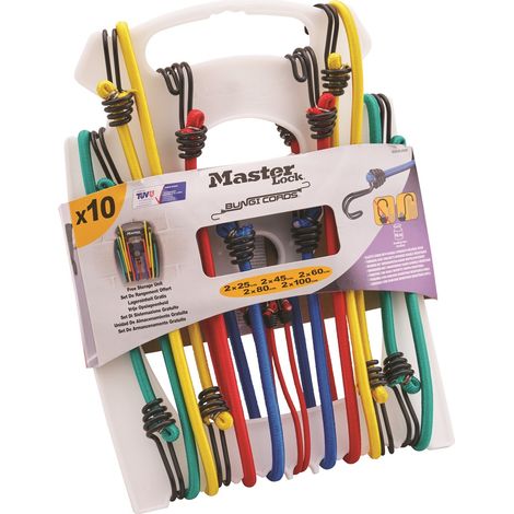 Master Lock 10 Pack Bungee Cords Rope Strap Tie Down 40Kg MLK3043E XMS25BUNGEE (1/5)