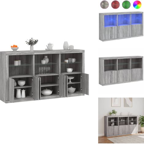 Buffet avec lumières LED sonoma gris 181,5x37x100 cm - Meuble De Rangement - Buffet Design - Meuble Tv - Luminaire Led - Éclairage Rgb (1/5)