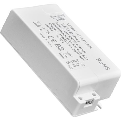 Transformateur LED 30 W CC 12 V 2,5 A à tension constante sans scintillement pour salle de bain/toilettes, 100-240 V CA (1/5)