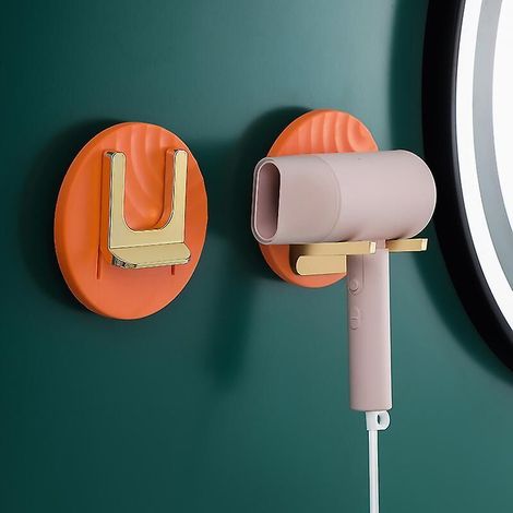 Faltbarer, selbstklebender Haartrocknerhalter fürs Badezimmer – Orange (1/5)