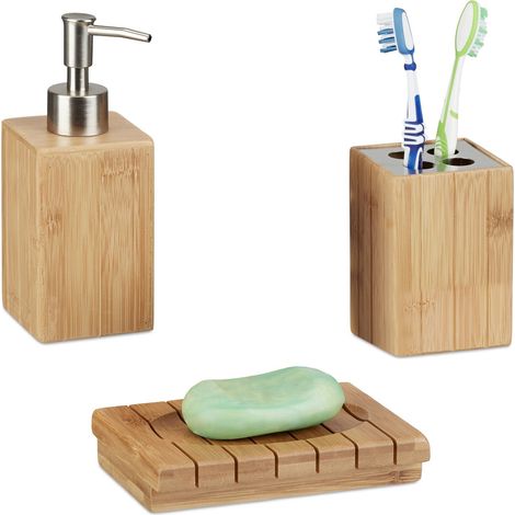 Badezimmerzubehor bambus 3er set 88308