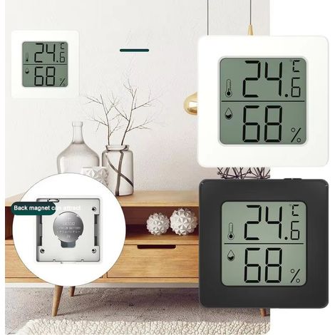 Juego de 2 mini medidores de temperatura y humedad de interior, medidor de temperatura, pantalla digital electrónica, temperatura y humedad, blanco y negro. (1/5)