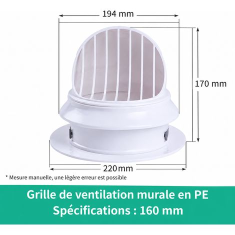Chapeau de ventilation mural n°6 pour conduit PE 160 mm perçage 180 mm VMC 6 160mmpe 180 22 × 22 × 17 cm 250 g – Livraison gratuite