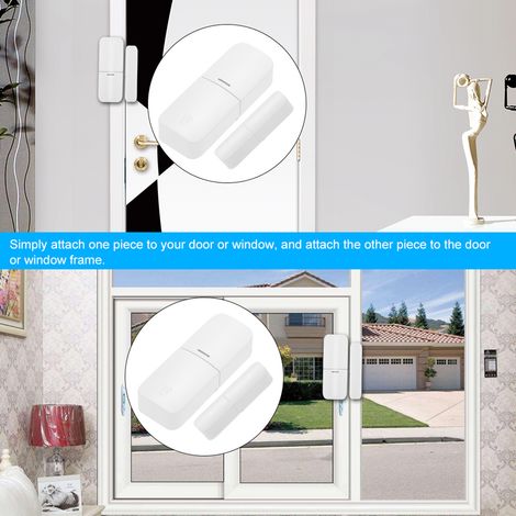 Sensor magnético inalámbrico de 433 MHz para puertas y ventanas, alarmas antirrobo y domótica, compatible con pasarelas RF de 433 MHz para sistemas de alarma de seguridad conectados. (1/4)