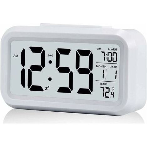 weißer digitaler Wecker, geräuschlos, batteriebetrieben, für Kinder und Erwachsene, großes LED-Display, Temperaturanzeige, Kalender (1/4)