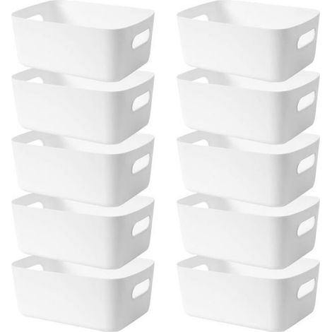 10pcs Boîtes de Rangement en Plastique 25cm Blanc Panier de Rangement avec Poignées Bac Rangement Cuisine Caisse Organiseur (1/5)