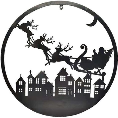 Weihnachts-Wandskulptur aus Metall: Elch-Hirschhaus, Wandaufhängung für Wohnzimmer, Schlafzimmer, Badezimmer, Innen- und Außendekoration