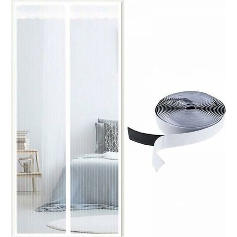 Moustiquaire Magnétique Pour Porte, Joint Magnétique de Haut en Bas, Fermeture Automatique, Garde l'Air Frais à l'Intérieur (70200, rayures blanches) (1/5)