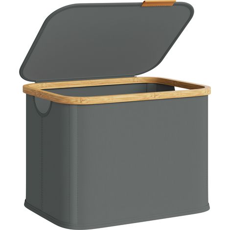 Panier à Linge avec Couvercle, Corbeille Gain de Place, en Tissu Oxford, Pliable, Cadre en Bambou, pour Buanderie, Chambre, Salon, 40 L, 42 x 32 x 30 cm, Gris Ardoise (1/5)