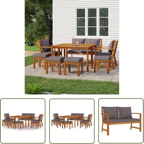 The Living Store Ensemble à manger de jardin coussins 9 pcs Bois acacia - Salon De Jardin - Mobilier De Jardin - Set Salon De Jardin - Table De Jardin - Chaises De Jardin (1/5)