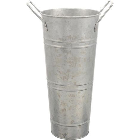 Seau à Fleurs en Fer Galvanisé Argenté avec Surface Lisse et Effet Décoratif pour Balcon et Maison, Vase Rétro Simple et Élégant pour Plantes et Compositions Florales (1/5)