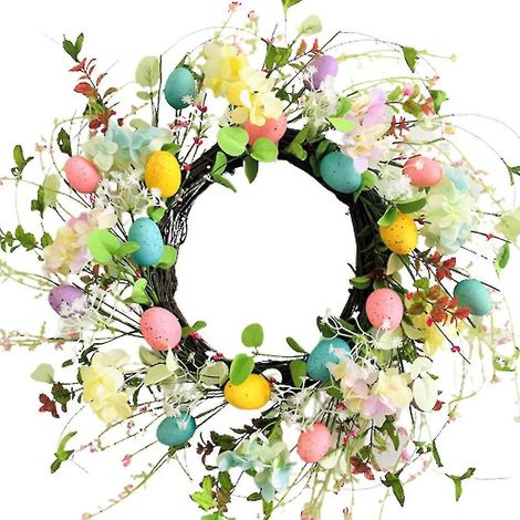 Couronne de porte en œufs simulés, guirlande de Pâques, décoration murale fleurie pour porte (1/5)