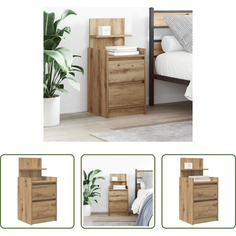 Holz Nachttisch - Nachttisch mit 2 Schubladen Artisan-Eiche 38x34x80 cm (1/5)