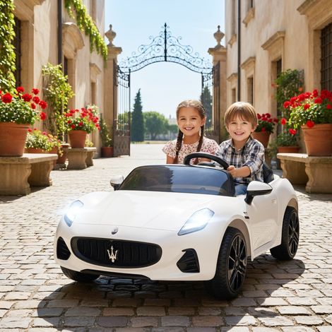 Maserati Electric Car pour enfants,2 places,12V à piles,télécommande,lumières LED,fonction musique,blanc (1/5)