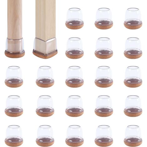24 pièces Protection pour Pieds de Chaise 14-36mm avec Rembourrage en Feutre Transparent, Couvre Pieds de Chaise Meubles en Silicone 1" Protege élastique, Patins Embout de Chaise en Feutre (1/5)
