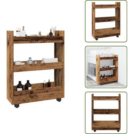 vidaXL Chariot de rangement étroit 3 niveaux vieux bois (1/5)