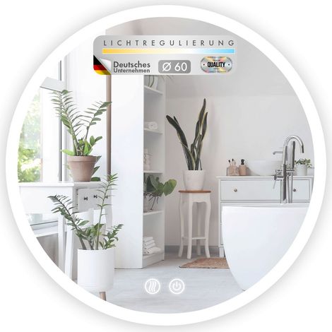 Badspiegel mit LED Beleuchtung Liora Touch-Bedienung mit Antibeschlag & 3 wählbare Lichtfarben Ø 60 cm