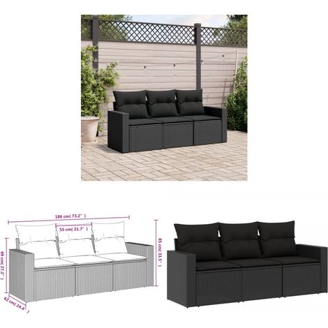 Salon de jardin 3 pcs avec coussins noir résine tressée - Salon De Jardin - Mobilier De Jardin - Salon Extérieur - Ensemble Canapé Jardin - Canapé D'extérieur - Home & Living (1/3)