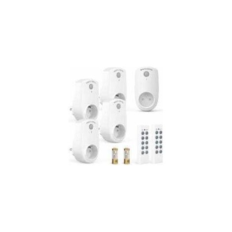 Set mit 5 programmierbaren Steckdosen, kabellos fernsteuerbar, inklusive 2 Fernbedienungen und 2 Batterien, 30 m Reichweite im Freien, Ein-/Ausschaltfunktion