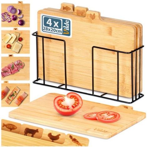 Planches À Découper - Bambou - 28x20 cm - Avec Support Intégré - 4 Pièces