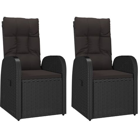 Reclining Garden Chairs with Cushions 2 pcs Black Poly Rattan vidaXL