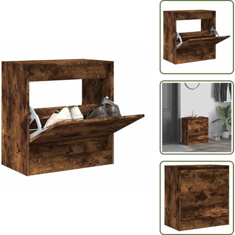 The Living Store Armoire à chaussures chêne fumé 60x34x63,5 cm bois d'ingénierie - Meuble Chaussure - Range Chaussures - Meuble Entrée - Rangement Intérieur - Armoire À Chaussures