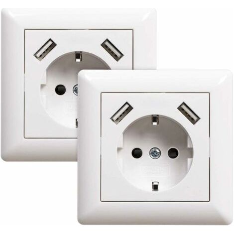 2 prises avec port USB (max. Prise murale encastrée avec prise USB Blanc Système 55 Blanc brillant,de dyk.Trywise (1/4)