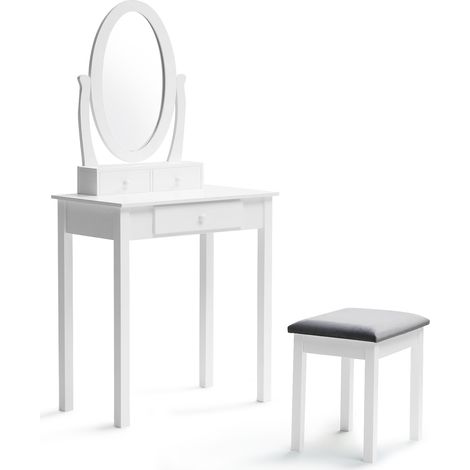 Idmarket – Coiffeuse enfant BETTY avec miroir inclinable – Grand tiroir central – Tabouret velours gris – Dimensions 70x40x145 cm (1/5)