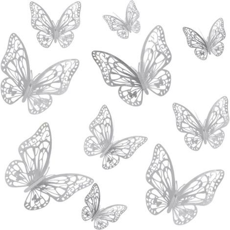 Sticker mural papillon ajouré en 24 pièces - argent (1/5)