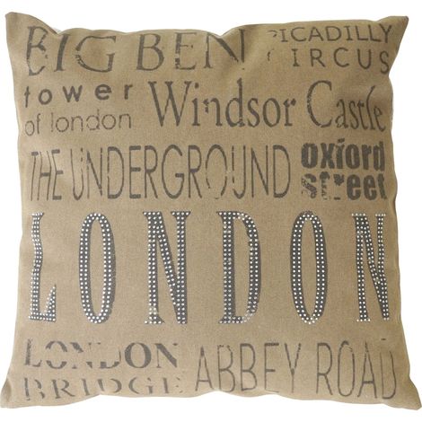 Coussin de décoration, London, coussin avec bourrage, marron, pierres scintillantes, 45x45cm (1/2)