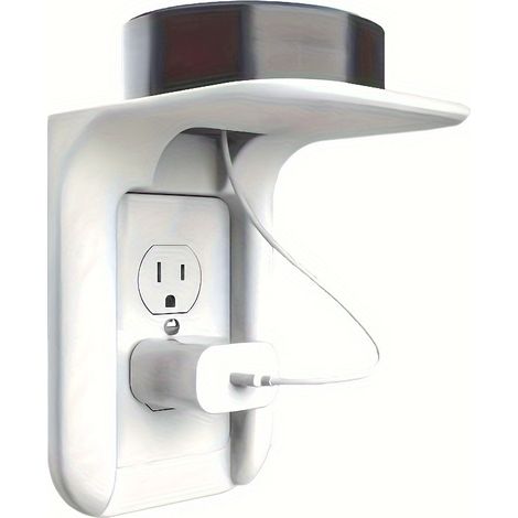 Support mural économisant de l'espace pour prise de courant - Décoratif et facile à installer, supporte les enceintes de maison connectée, idéal pour cuisine, Blanc (1/4)