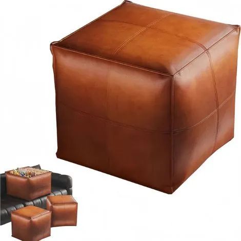 Pouf de rangement deux-en-un, surface en cuir, marron, 45 x 45 x 40 cm (1/3)