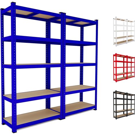 2 Scaffali In Metallo E MDF Scaffale Ad Alta Portata Fino a 875 kg Con 5 Ripiani Regolabili Ideale Per Garage Officina Cantina Capannone Magazzino Design Modulare 180 x 90 x 40 cm (Blu) (1/5)