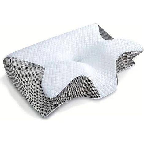 Viscoelastic cervical pillow, 2-in-1 ergonomic orthopedic pillow for neck pain relief, contoured support pillow, 1 piece, light white (reduced price) - AquaForge (1/5)