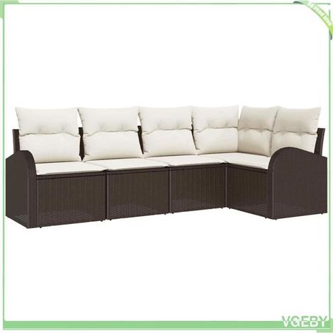 Ensemble canapé de jardin 5 pcs - FAFEICY - 3354707 - Marron/blanc - Polyrotin résistant aux intempéries - Cadres acier (1/5)