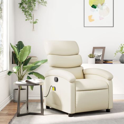 Massagesessel mit Relaxfunktion, Kunstleder, Creme