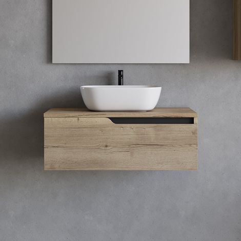 Meuble de salle de bain 80cm avec vasque à poser arrondie - sans miroir - 1 tiroir - madera miel (chêne clair) - CADIX (1/5)