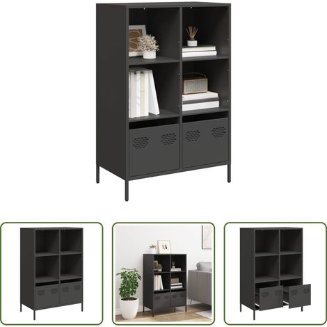 Buffet noir -  Buffet haut noir 68x39x103,5 cm acier (1/5)
