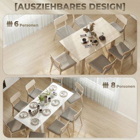 Table extensible 140/180 x 80 cm, table de cuisine pour 6 à 8 personnes, pour salle à manger et cuisine, blanc (1/5)
