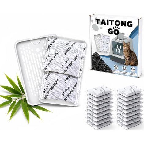 Lot de 20 sachets de charbon actif pour litière pour chat, absorbeurs d'odeurs avec support autocollant, filtre déodorant pour litière pour chat, maison et armoire (1/5)