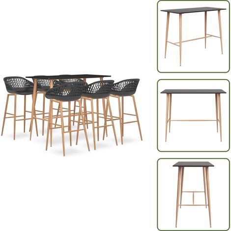 7-tlg. Bar-Set Schwarz und Grau - Bar-Set - Bar-Sets - Bartisch Mit Barhocker - Bartische Mit Barhocker (1/5)