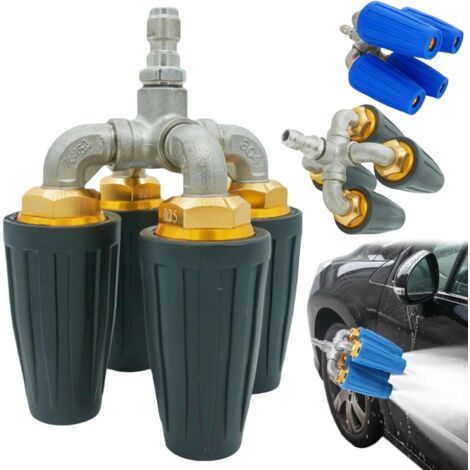 Quad Turbo Buse Nettoyeur haute pression, buse turbo quadruple orifice 2.0, rotative à 360° avec connecteur rapide de 6,35 mm, accessoire nettoyage pour voiture jardin, 4000 PSI Noir (Buse Quadruple) (1/5)